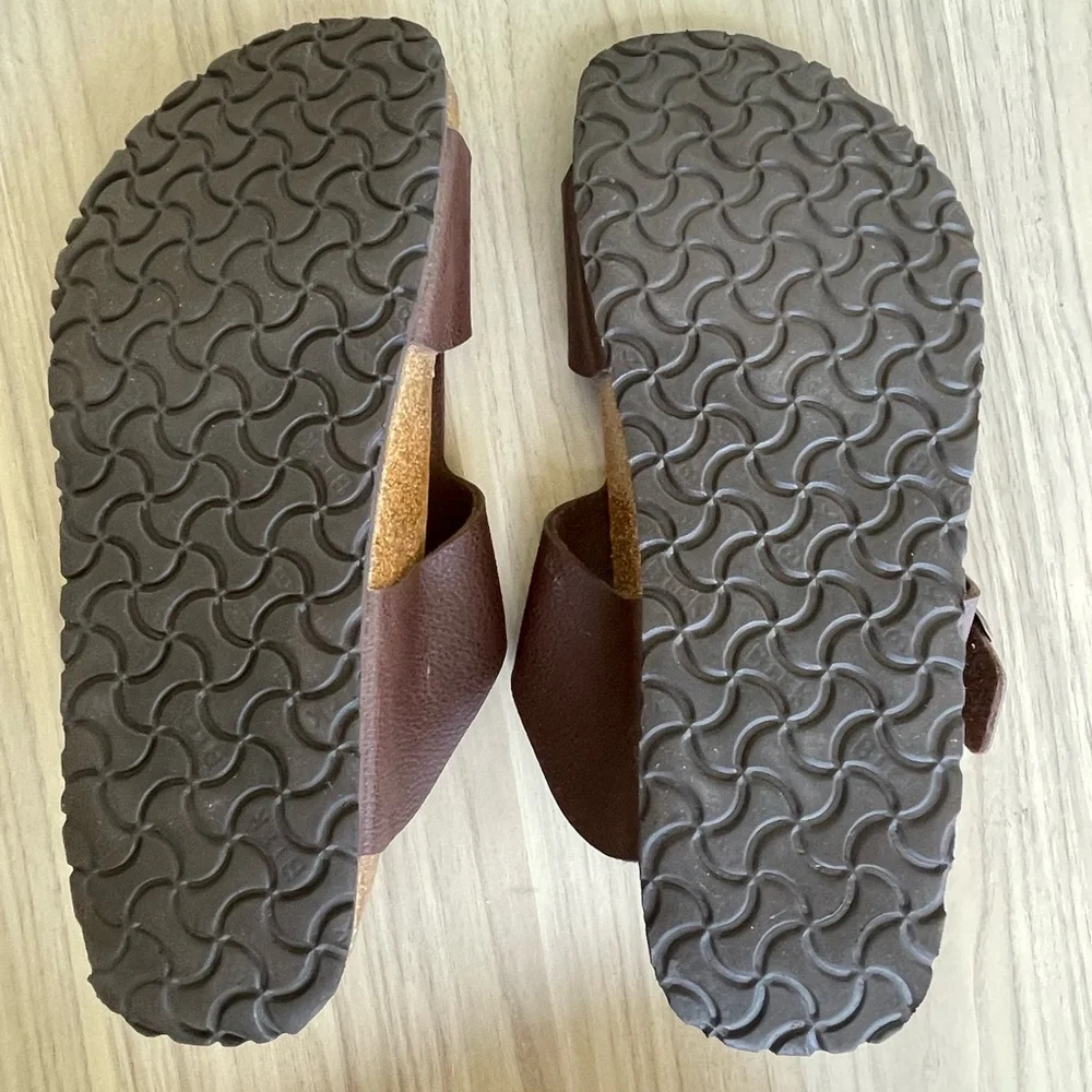 Birkis Men's Brown Leather Slide Sandals